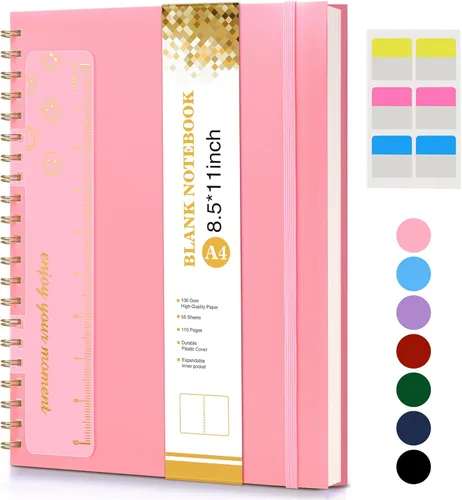 Vista 18 de Cuaderno de espiral de 8.5 x 11 pulgadas, cuadernos grandes A4 para mujeres y hombres, diario rayado universitario, papel de 3.53 oz/m², diarios