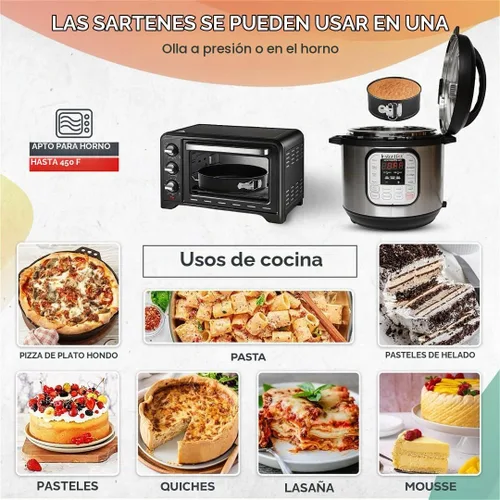 Vista 8 de RFAQK Juego de moldes para mini pasteles de 4 pulgadas para hornear - 4 moldes pequeños antiadherentes para tartas de queso, pizzas, quiches y más.