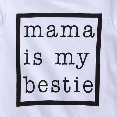 Vista 4 de Suéter de manga larga con estampado Mama is My Bestie para niñas pequeñas, ropa de otoño e invierno