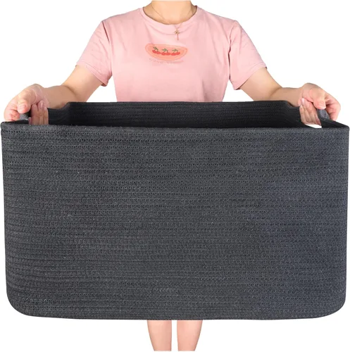 Vista 12 de MINTWOOD Design Canasta de Manta Extra Grande de 22 Pulgadas para Sala de Estar, Canasta de Almacenamiento de Cuerda Tejida Rectangular con Asas