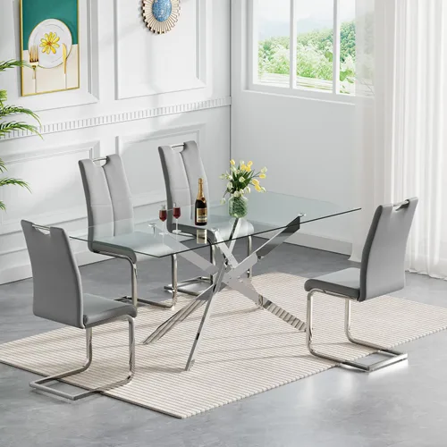 Vista 21 de HomVent Juego de mesa de comedor redonda de vidrio de 3 piezas, juego de mesa de cocina de vidrio redondo para 2 personas con 2 sillas de comedor