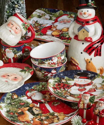 Vista 6 de Magic of Christmas Snowman - Juego de vajilla navideña de 16 piezas, servicio para 4, platos alegres de invierno, tazas y cuencos para comidas