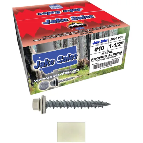 Vista 45 de 10 tornillos para techos de metal gris ABC de 1-1/2 pulgadas, cabezal de arandela hexagonal, arranque automático/roscado, arandela EPDM. 1 bolsa