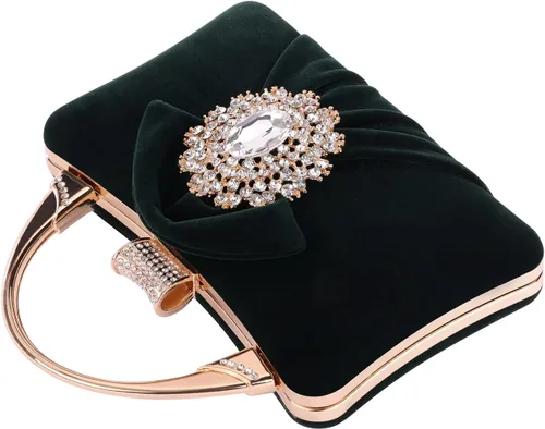 Vista 3 de Bolsos de noche de terciopelo para mujeres con cierre de flores de diamantes de imitación adornado con cristal embrague monedero para fiesta boda