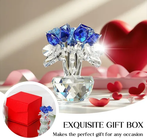 Vista 3 de H&D HYALINE & DORA Figuritas de rosas de cristal azul con caja de regalo