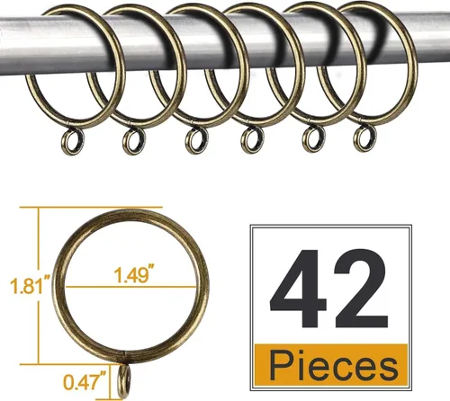 Vista 2 de 42 unidades de anillos de cortina de 1.5 pulgadas de metal con ojales deslizantes para cortinas y varillas, se ajusta a varillas de hasta 1 1/4