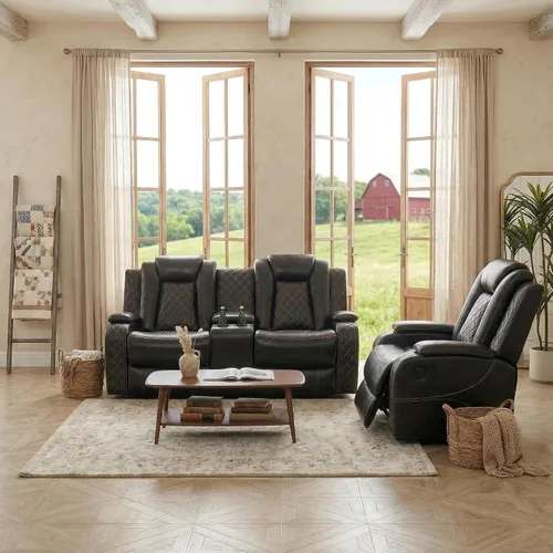 Vista 23 de Sillón reclinable eléctrico para sala de estar, silla reclinable de cuero con LED/almacenamiento, muebles reclinables de 1 plaza, sofá de cuero Negro