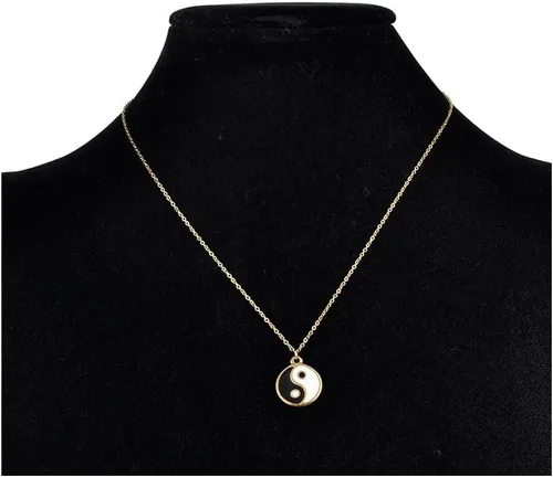 Vista 5 de Collar con colgante de Yin Yang de oro y plata para parejas