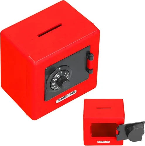Vista 5 de Caja de ahorro de dinero, cerradura codificada Gran espacio seguro moneda bancos de efectivo para niños para uso diario (rojo)