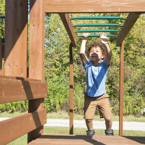 Vista 7 de Swing-N-Slide WS 8354 Knightsbridge - Juego de columpio de madera con dos toboganes, juego de juego, barras de mono, pared de escalada, juego