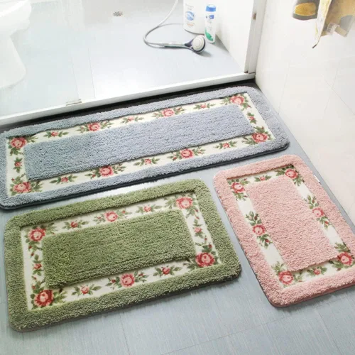 Vista 4 de vctops Elegante tapete de baño con diseño de rosas y flores, tapete de bienvenida para cocina, suave, antideslizante, absorbente, color rosa, 31 x