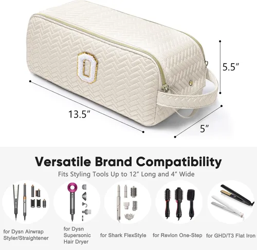 Vista 2 de Bolsa de viaje para herramientas de cabello personalizadas con inicial, compatible con Shark FlexStyle, Revlon y Dyson Organizador de cepillos