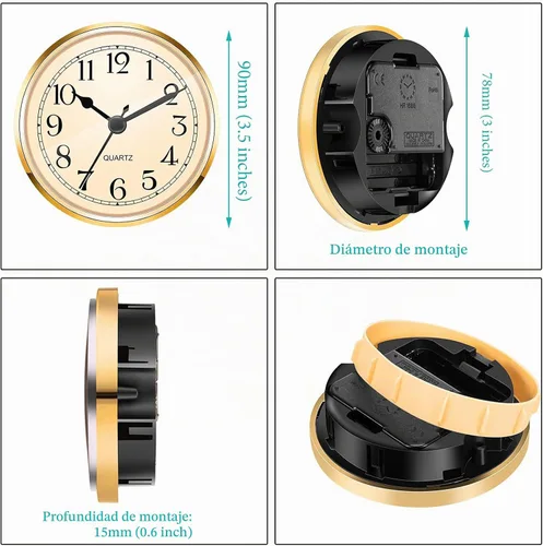 Vista 5 de Hicarer Reloj de cuarzo de 90 mm (3 1/2 pulgadas) con inserción/ajuste con número arábigo (dorado)
