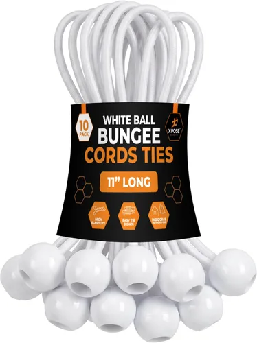 Vista 25 de Xpose Safety Cuerdas elásticas de bolas de 6 pulgadas, paquete de 10 cuerdas elásticas resistentes de colores surtidos en blanco y negro con lazos
