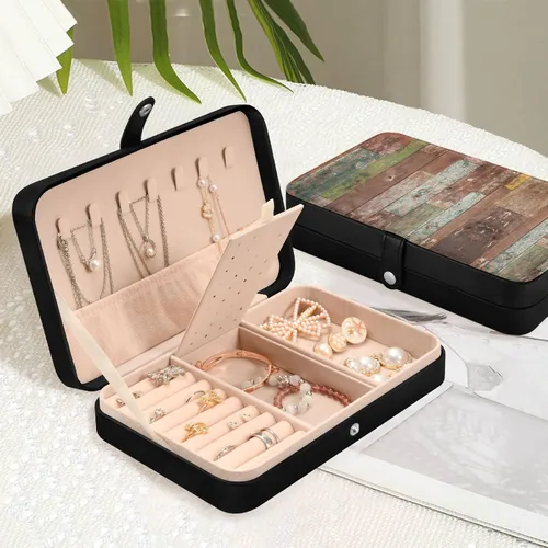 Vista 6 de Oyihfvs Bolsa de joyería de cuero de madera estilo retro vintage marrón con textura de madera abstracta, almacenamiento de joyas, cajas
