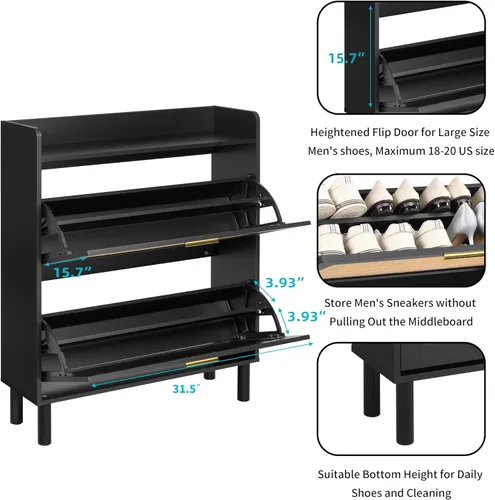 Vista 7 de Finnhomy Zapatero extendido con cajones abatibles de ratán natural para entrada, organizador de zapatos delgado de 2 niveles con tablero superior