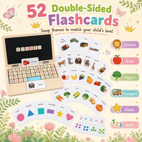 Vista 7 de Montessori Toys - Regalos de cumpleaños para niñas de 4 años, portátil floral de 11.8 pulgadas, artículos esenciales para la escuela en casa, juego