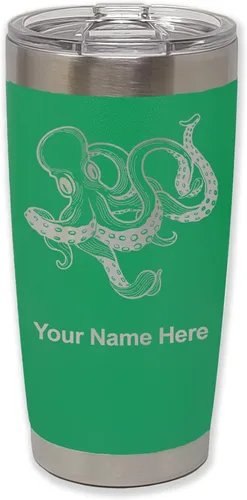 Vista 36 de LaserGram Vaso aislado al vacío de 20 onzas, Kraken, grabado personalizado incluido (negro)