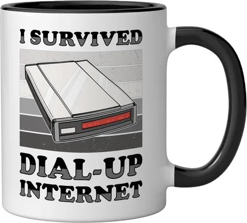 Vista 2 de 90s Nostalgia Retro 90s Dial Up Internet Vintage Ceramic Mug, Black/White, 11oz