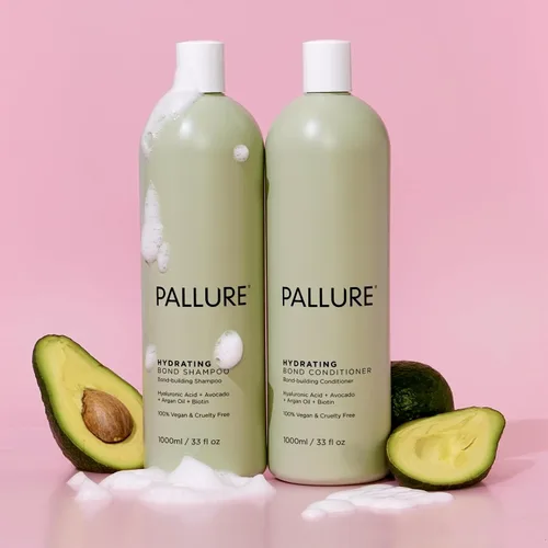 Vista 2 de Pallure Champú y acondicionador hidratante Bond Duo para apoyar el cabello más grueso, voluminoso y de aspecto más completo, infundido con ácido