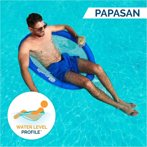Vista 5 de SwimWays Spring Float Premium Papasan - Tumbona inflable para piscina para adultos con inflado rápido para edades de 15 años en adelante Azul Papasan