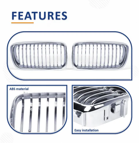 Vista 3 de PENSUN Parrilla delantera para BMW E38 7 Series Sedan 4D 740i 740i 740iL 750iL Chrome