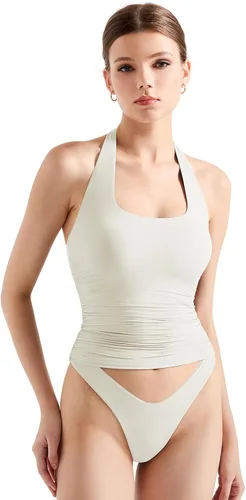Vista 26 de SUUKSESS Camisetas sin Mangas para Mujer con Cuello Halter Forro Doble Sin Espalda Y2K Modernas para Salir Aguamarina