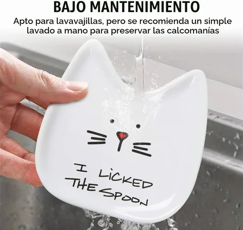 Vista 6 de Pavilion Gift Company Blobby Cat plato apoya cucharas "I Licked the Spoon" de 5 pulgadas, color blanco