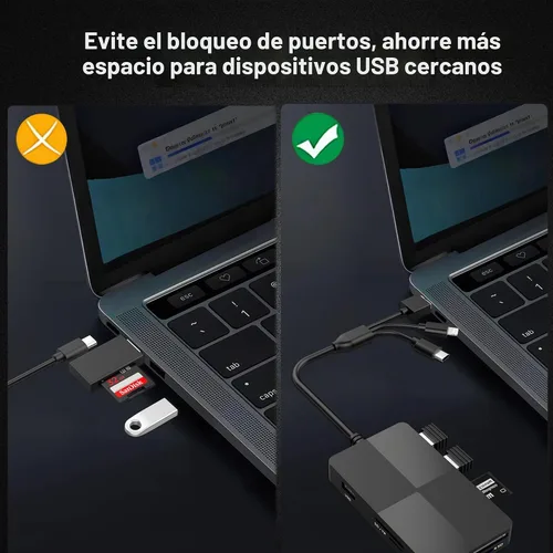 Vista 6 de Lector de tarjetas de memoria 8 en 1 con 3 puertos USB, adaptador Lightning/USB-C/USB-A para iPhone/Android/PC/Mac, compatible con tarjetas