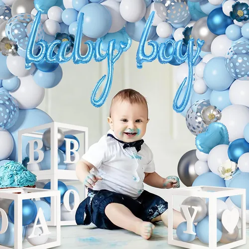 Vista 6 de Amandir 137 globos de color azul bebé, decoraciones para baby shower para niño