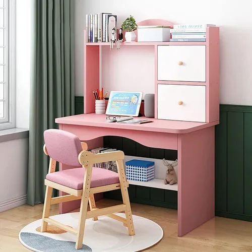Vista 12 de QQXX Juego de escritorio y silla de altura ajustable, mesa de estudio de madera con gabinete y cajón de almacenamiento, mesa de escritorio de Azul A