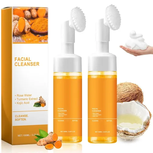 Vista 9 de Axnzp Limpiador facial de cúrcuma, limpieza profunda, exfoliante brillante, lavado facial de cúrcuma con cepillo para todas las mujeres.
