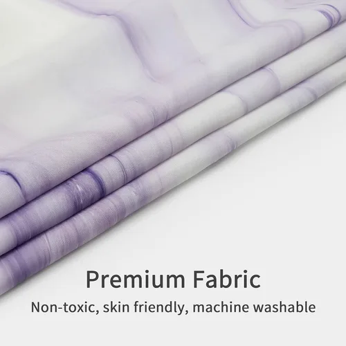 Vista 4 de MitoVilla Juego de cortinas de ducha de mármol morado, cortina de tela abstracta para decoración de baño, cortina estándar moderna para bañera