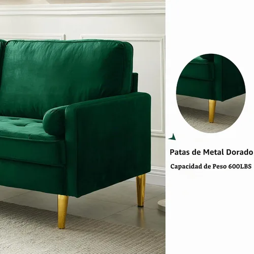 Vista 4 de Sofá Loveseat de Terciopelo, Muebles de Asientos de Amor Pequeños Modernos de Mediados de Siglo, Sofá Cómodo para Sala de Estar, Sofá Tapizado de 2