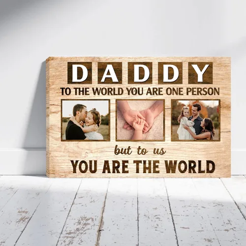 Vista 2 de Lienzo personalizado para papá con fotos, lienzo para el día del padre de parte de la hija, regalos de papá de parte de un hijo, arte de pared feliz