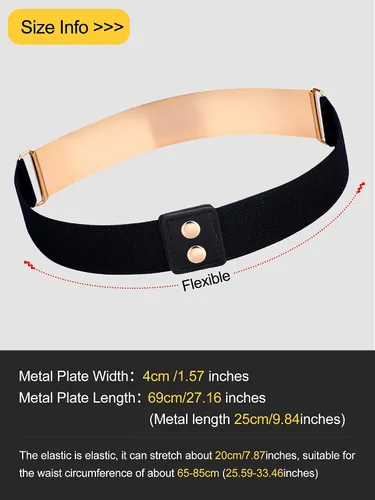 Vista 3 de Chuangdi Cinturón de vestir de cintura elástica con espejo para mujer, cinturón ajustado para mujer, cinturón elástico de espejo de metal, 2 piezas