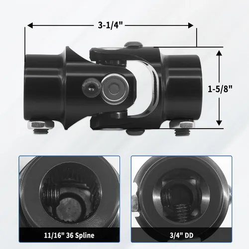 Vista 2 de 11/16 "36 Spline X 3/4" DD Eje de dirección Universal Acoplamiento de junta universal Negro Solo U Joint