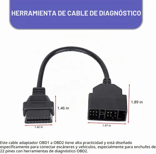 Vista 2 de Cable OBD2 de 22 pines OBD1 a 16 pines, adaptador de conversión funciona con herramientas de escáner OBD2, arnés de diagnóstico flexible