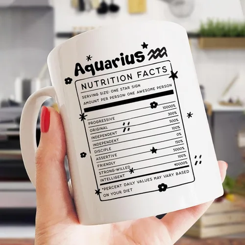 Vista 2 de Gossby Aquarius Nutrition Fact Taza de café – Regalo del signo del zodiaco para mujeres, cumpleaños, regalo de astrología de Navidad para mujeres