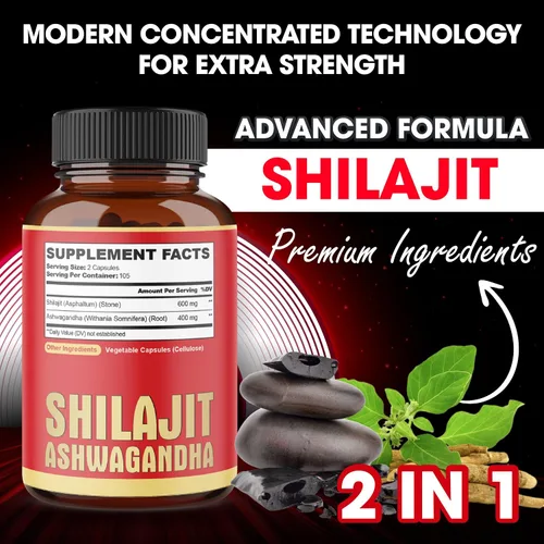 Vista 2 de agobi 210 cápsulas – Suplemento Shilajit de 600 mg con 400 mg de raíz orgánica de Ashwagandha – Shilajit puro orgánico del Himalaya para producción