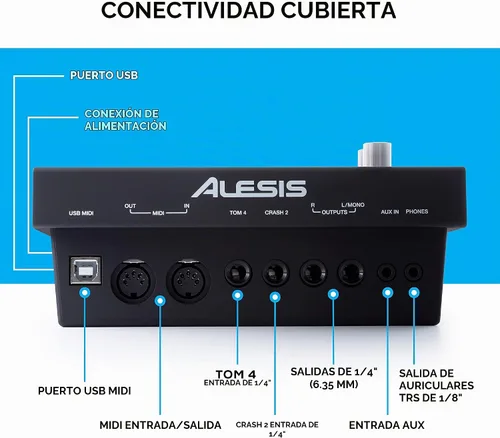Vista 5 de Kit Alesis Drums Command Mesh SE - Set de batería eléctrica con almohadillas de malla de doble zona silenciosas, conectividad USB MIDI y más de 600