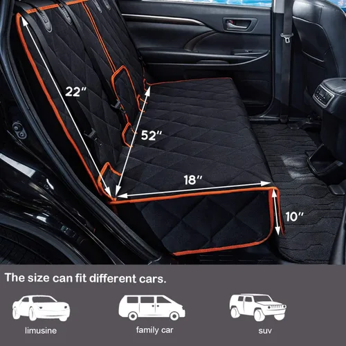 Vista 2 de Funda de asiento de automóvil para perro, antideslizante, impermeable, resistente, cinturón de seguridad central, compatible con reposabrazos