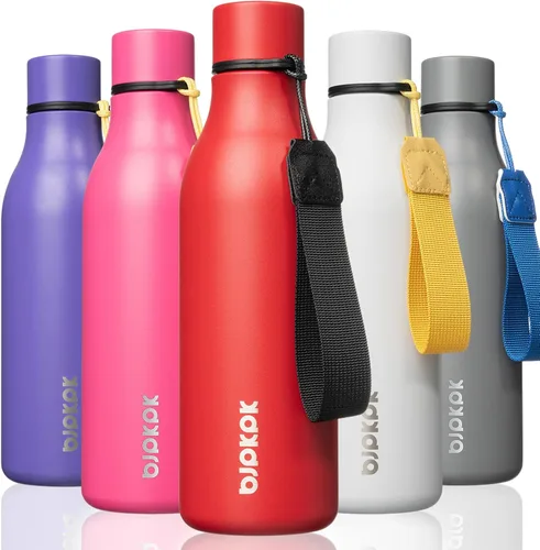 Vista 43 de BJPKPK Botellas de agua aisladas, botella de agua de metal de acero inoxidable de 12 onzas con correa, sin BPA a prueba de fugas, jarras, tazas