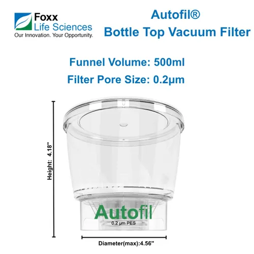 Vista 2 de Foxx Life Sciences Paquete de 24 filtros de vacío desechables Estériles Autofil con membrana PES esterilizante, 16.9 fl oz