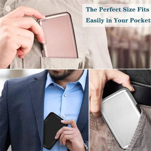 Vista 3 de Billetera de acero inoxidable con clip Pro Secure Tech, carteras antirrobo con calcomanías de bricolaje, impermeable, plegable, delgada, de aleación