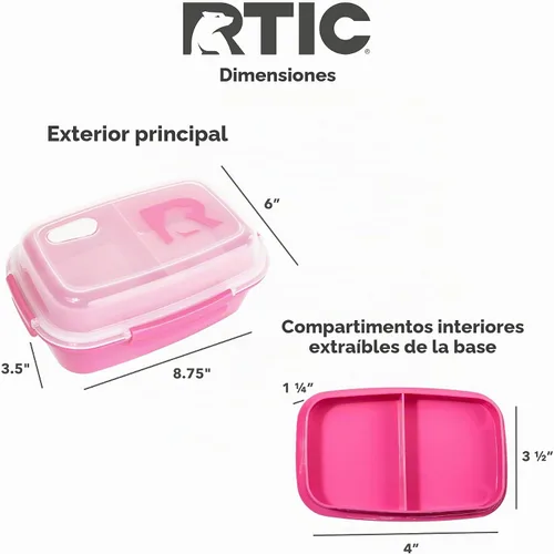 Vista 5 de RTIC Recipientes de almuerzo de 5 compartimentos, contenedor de comida caliente con tapa para adultos, caja de almuerzo dividida apta para Rosa
