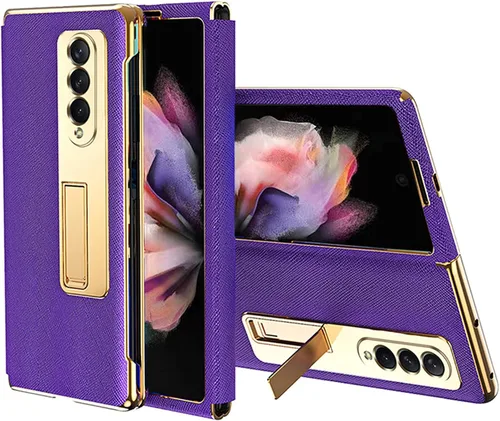 Vista 9 de Ninki Funda de cuero para Galaxy Z Fold 3 con función atril, color negro, cuero de lujo con PC a prueba de golpes y soporte de anillo protector