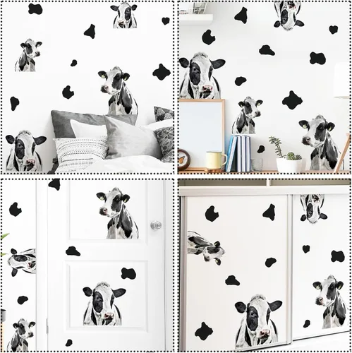 Vista 6 de Divertidas calcomanías de pared de vaca, calcomanías de pared de puntos, autoadhesivas, lindas calcomanías de arte para decoración de niños
