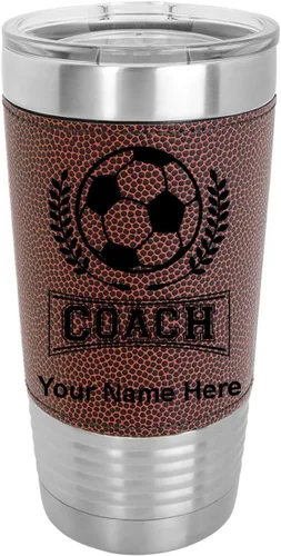 Vista 14 de LaserGram Vaso aislado al vacío de 20 onzas, entrenador de fútbol, grabado personalizado incluido (piel sintética, estilo béisbol)