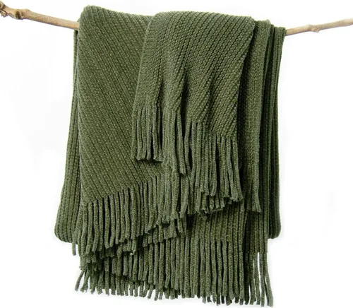 Vista 9 de lifein Manta de felpilla de 50 x 60 pulgadas, suave manta de punto bohemio para sofá, acogedora decoración de casa de campo, manta ligera para todas